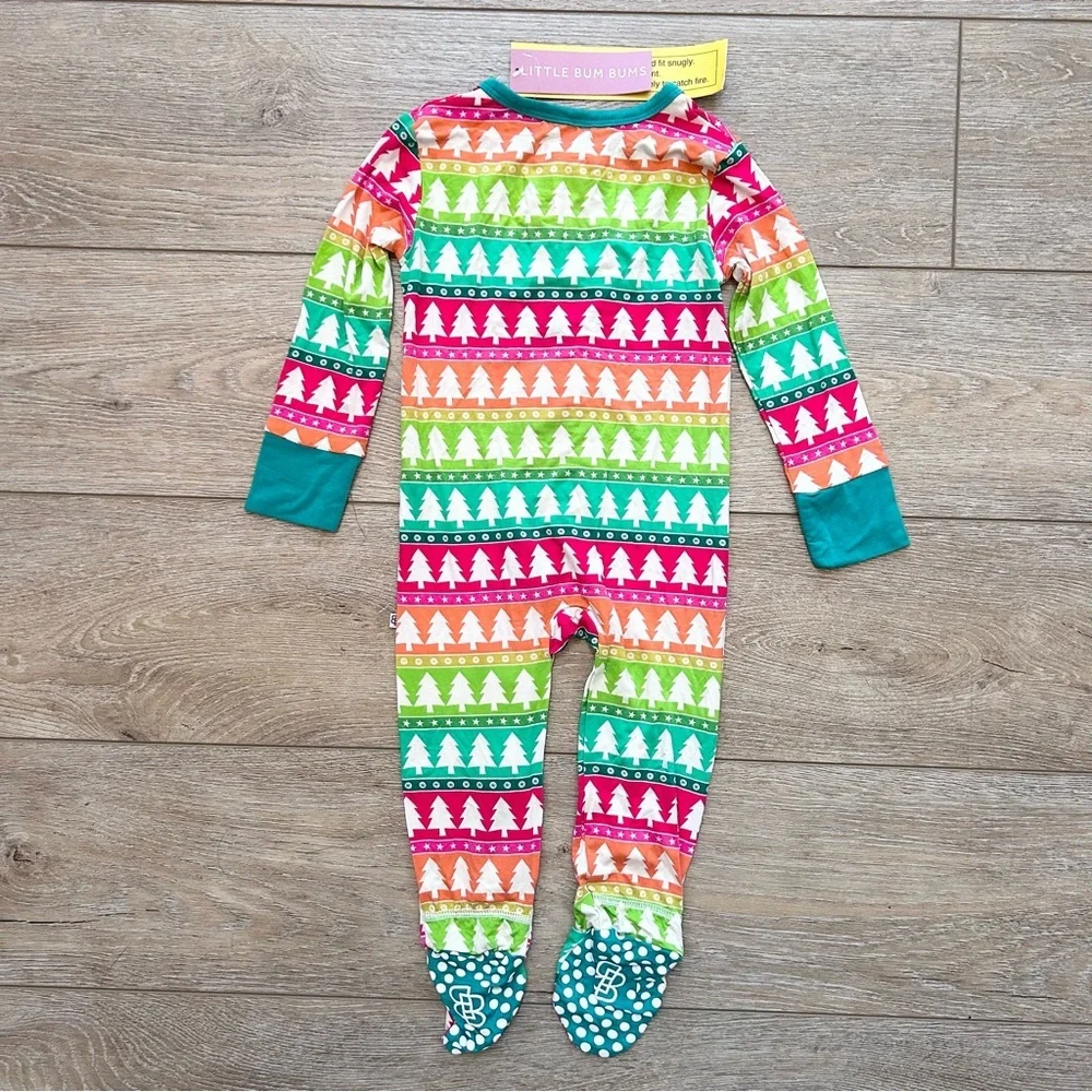 Little Bum Bums Bamboo Christmas Tree Pajamas‎ Sz 2T Colorful Full Zip Soft NEW